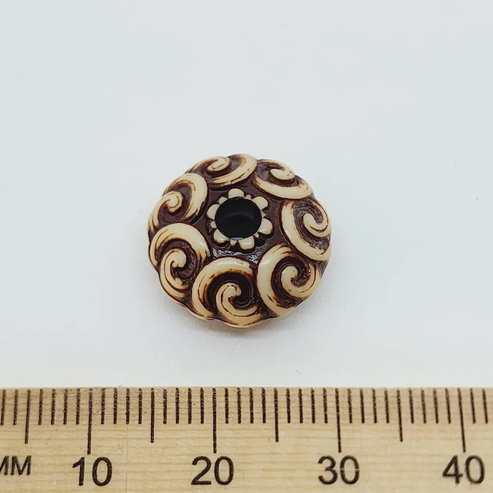 16x8mm Rondelle (10) - Brown/Cream - Persian Style Vintage Beads