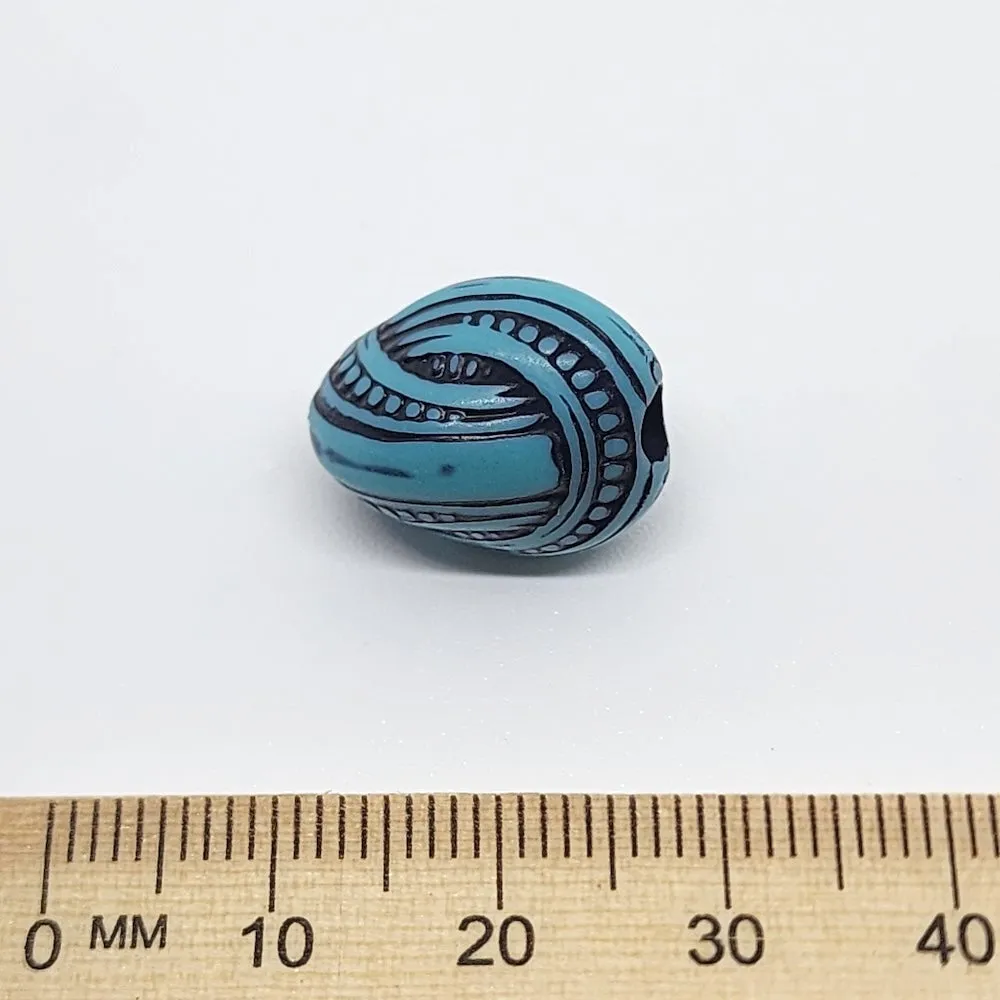 17x13mm Oval Knot (10) - Turquoise w. Black - South Western Style Vintage Beads