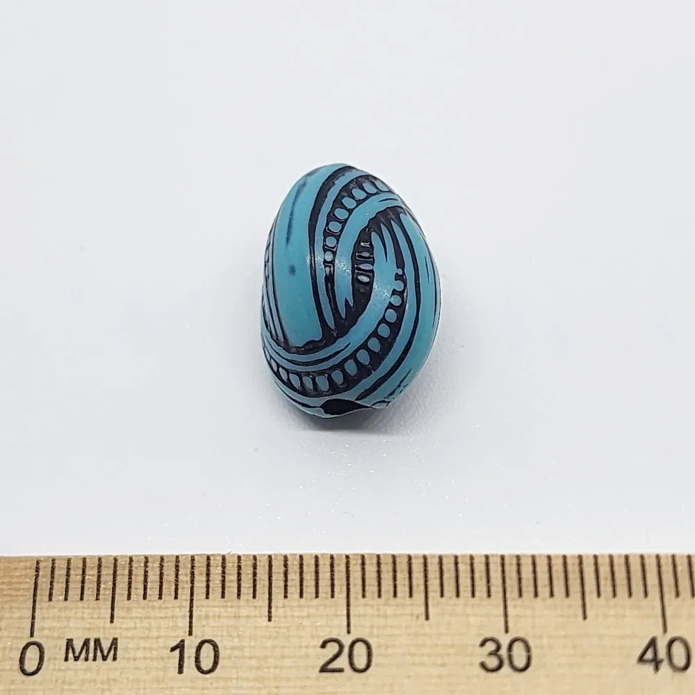 17x13mm Oval Knot (10) - Turquoise w. Black - South Western Style Vintage Beads