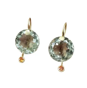 18k Gold Green Amethyst Sapphire Earrings