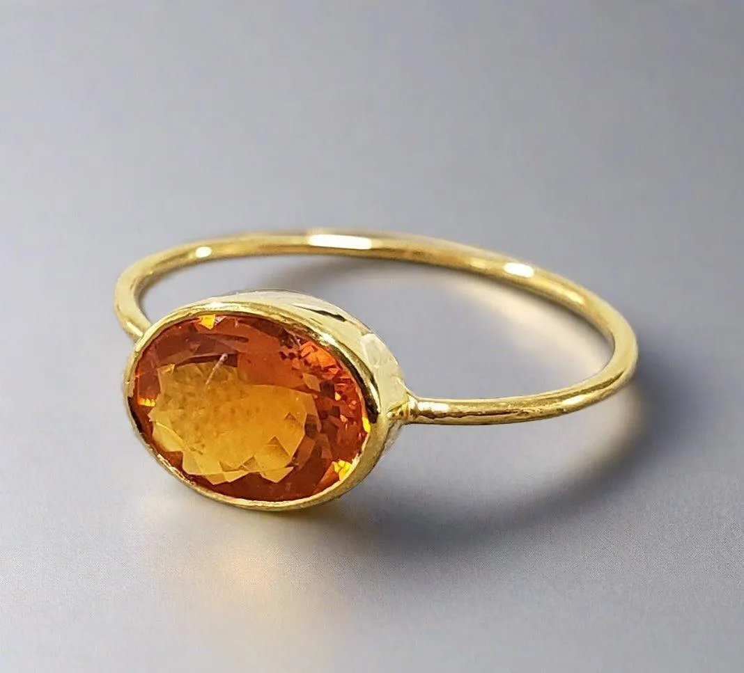 18k Gold Orange Opal Ring