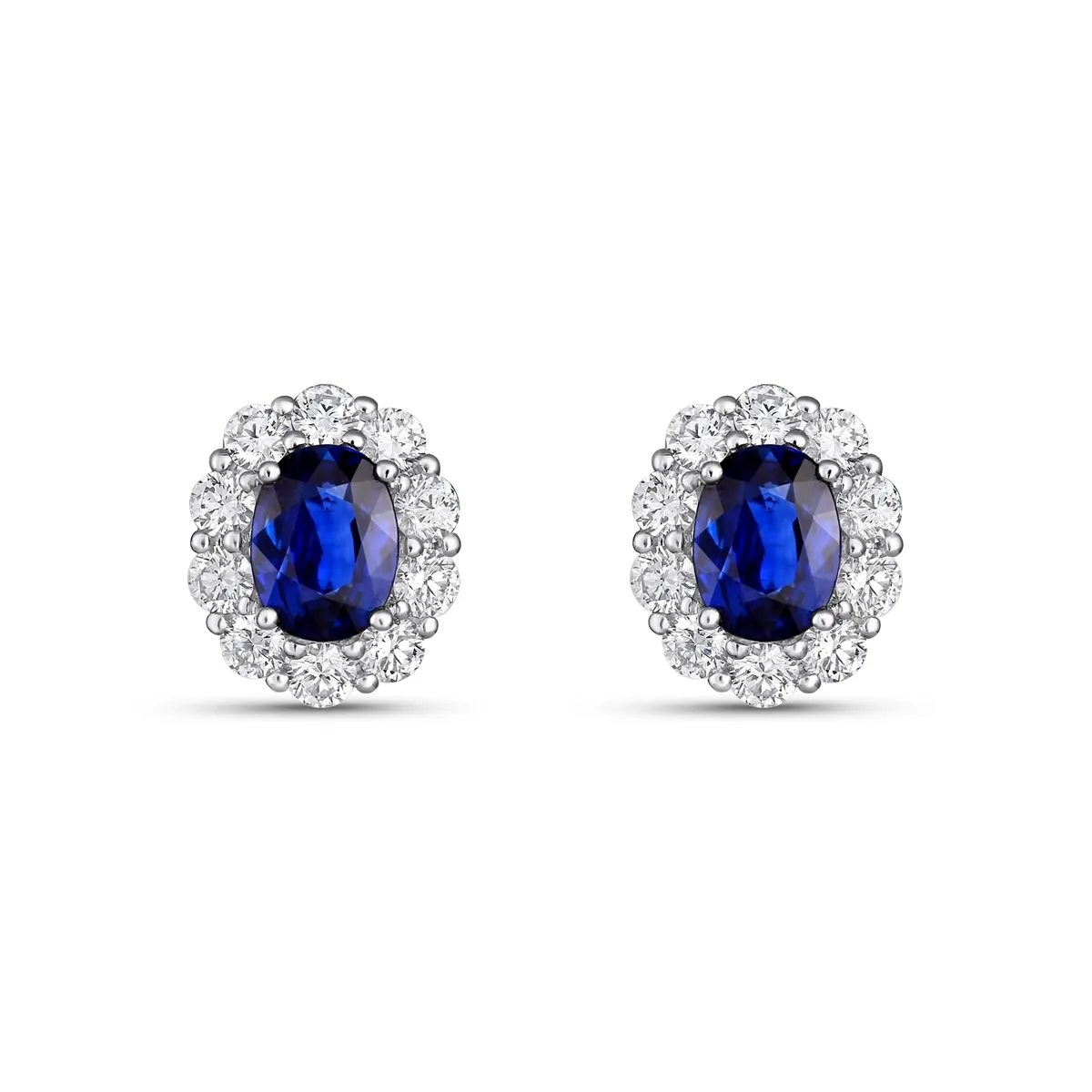 18K White Gold Oval Sapphire and Diamond Stud Earrings