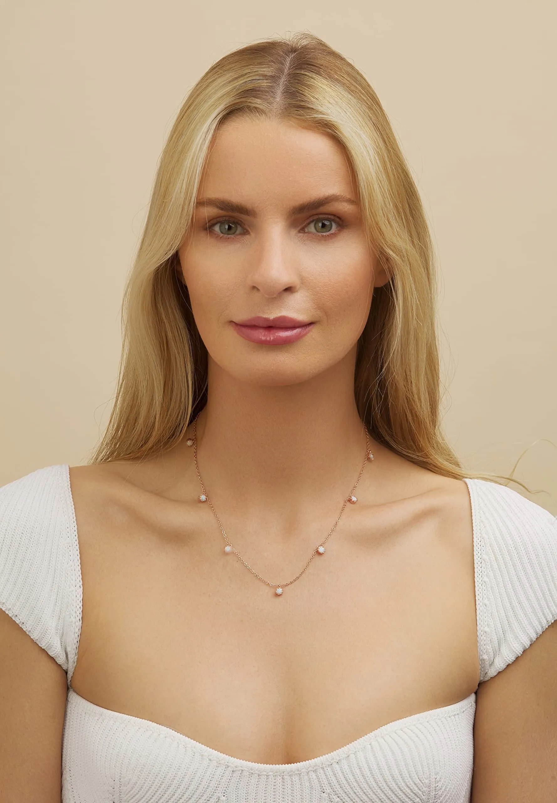 18K White Gold Plated Fire Opal Stone Necklace