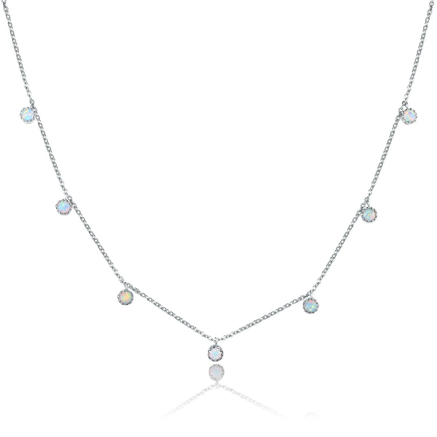 18K White Gold Plated Fire Opal Stone Necklace