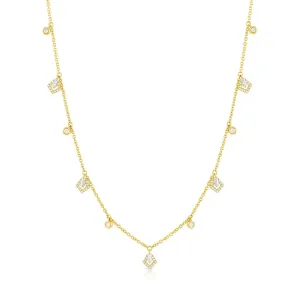 18K Yellow Gold Diamond Round and Kite Dangle Necklace