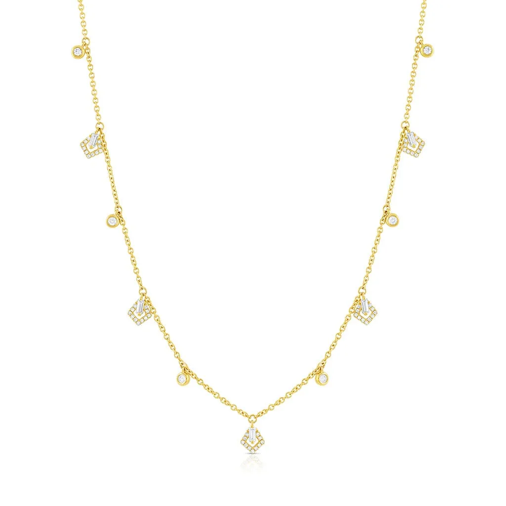 18K Yellow Gold Diamond Round and Kite Dangle Necklace