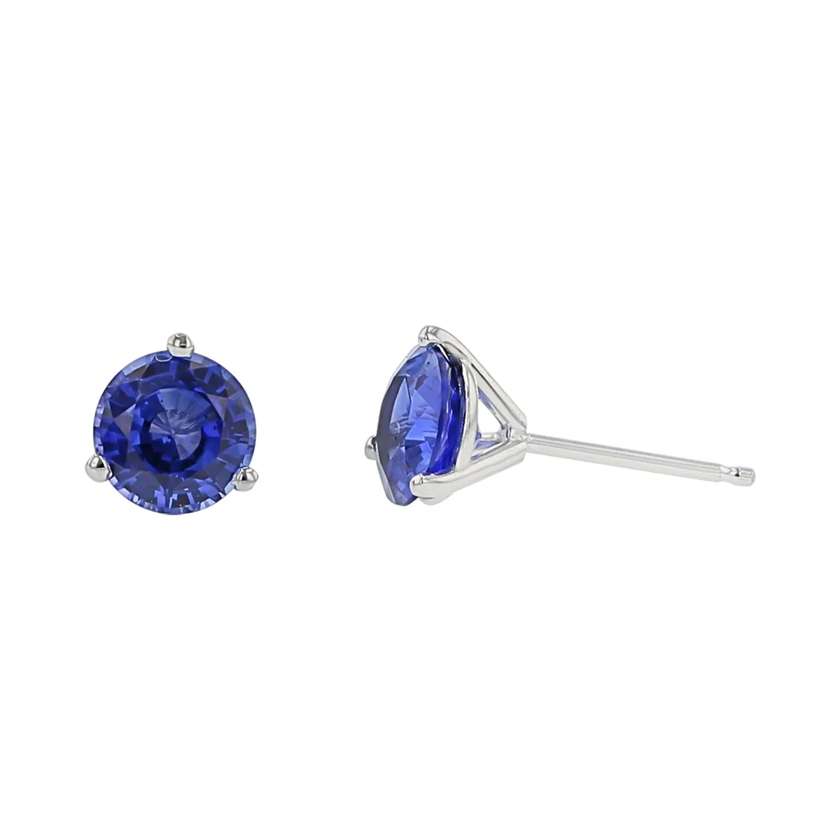 18KW 2 RD SRI LANKAN SAPH=1.75-2.00CTS GRAYISH VIOLETISH-BLUE (CORNFLOWER) 3-PRONG STUD EARRINGS