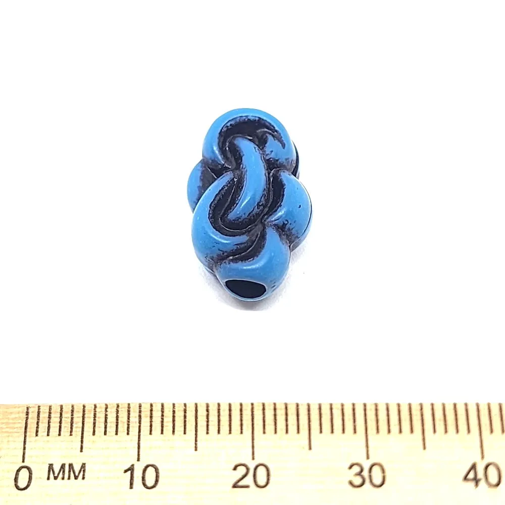 19x12mm Flat Knot (10) - Blue w. Black - South Western Style Vintage Beads