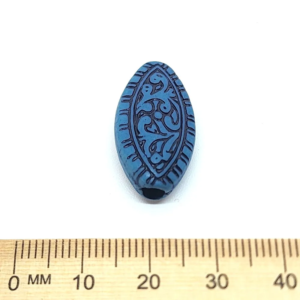 19x14mm Flat Oval (10) - Blue w. Black - South Western Style Vintage Beads