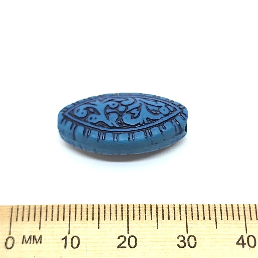 19x14mm Flat Oval (10) - Blue w. Black - South Western Style Vintage Beads