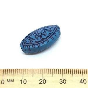 19x14mm Flat Oval (10) - Blue w. Black - South Western Style Vintage Beads