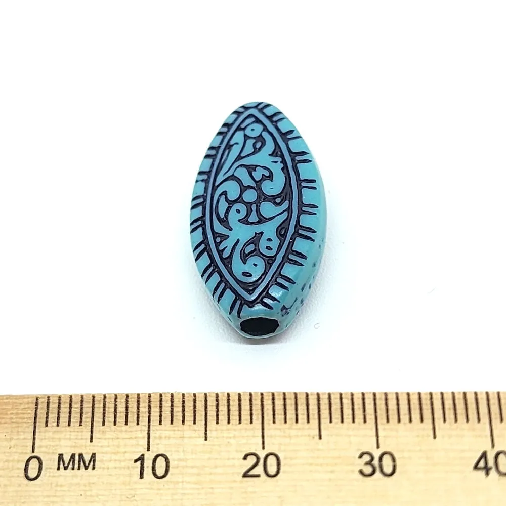 19x14mm Flat Oval (10) - Turquoise w. Black - South Western Style Vintage Beads