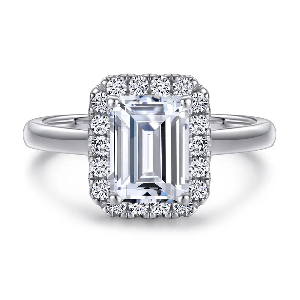 2 Carat Emerald Cut Halo 2 Pcs Bridal Set Rings