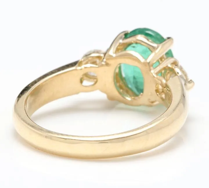 2.16 Carats Natural Emerald and Diamond 14K Solid Yellow Gold Ring