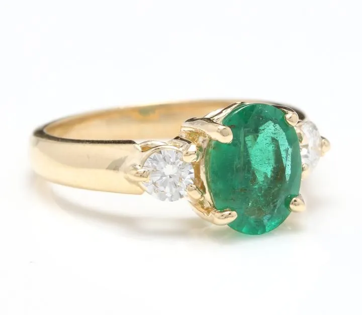 2.16 Carats Natural Emerald and Diamond 14K Solid Yellow Gold Ring