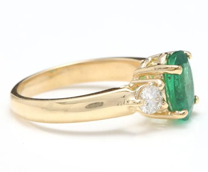 2.16 Carats Natural Emerald and Diamond 14K Solid Yellow Gold Ring