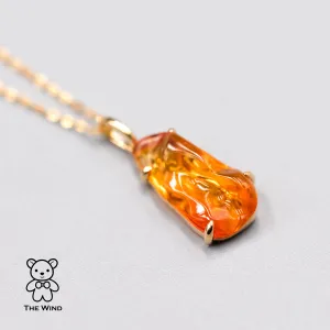 2.67 ct Mexican Fire Opal Pendant Necklace 18K Yellow Gold