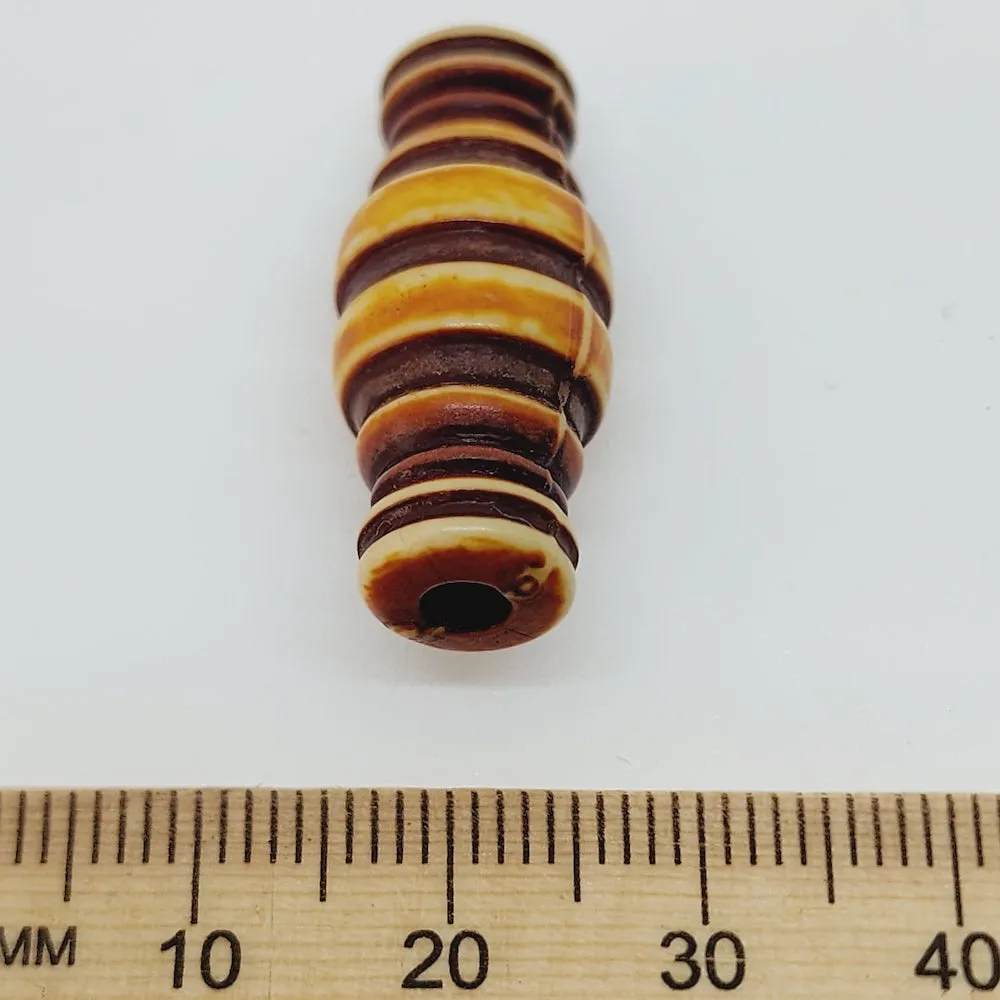 28x12mm Tube (10) - Brown/Cream - Persian Style Vintage Beads