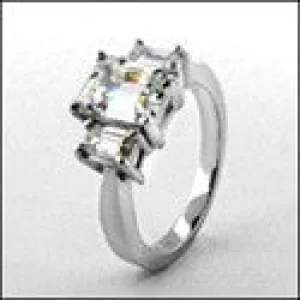 3 Stone 2.5 TCW Emerald in Prongs Cubic Zirconia Cz Ring