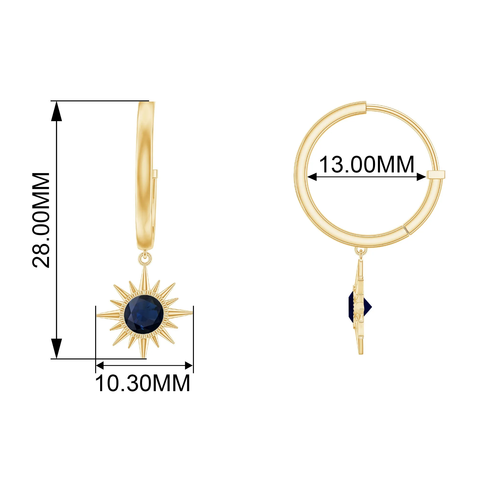 3/4 CT Milgrain Bezel Set Blue Sapphire Sunburst Drop Hoop Earrings for Women