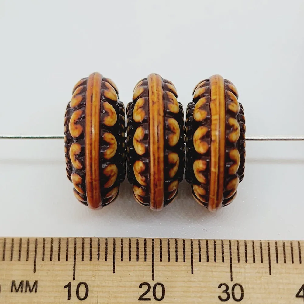 7.5x18mm Rondelle (10) - Brown/Cream  - Persian Style Vintage Beads