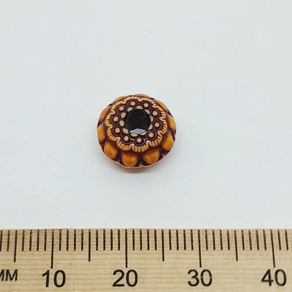 7x11.5mm Rondelle (10) - Brown/Cream - Persian Style Vintage Beads