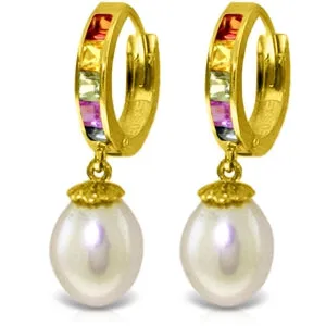 9.3 Carat 14K Solid Yellow Gold Fusion Sapphire Pearl Earrings