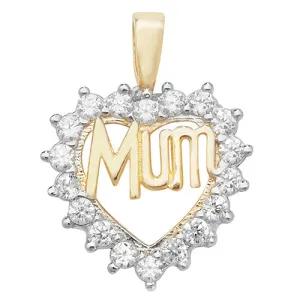 9CT GOLD CZ CLUSTER HEART MUM PENDANT