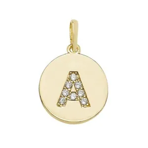 9ct Gold Disc Initial Pendant with Cubic Zirconia's