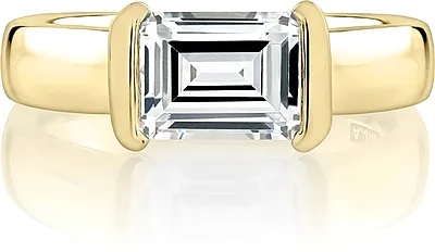 A.Jaffe Half Bezel East West Emerald Cut Diamond Engagement Ring