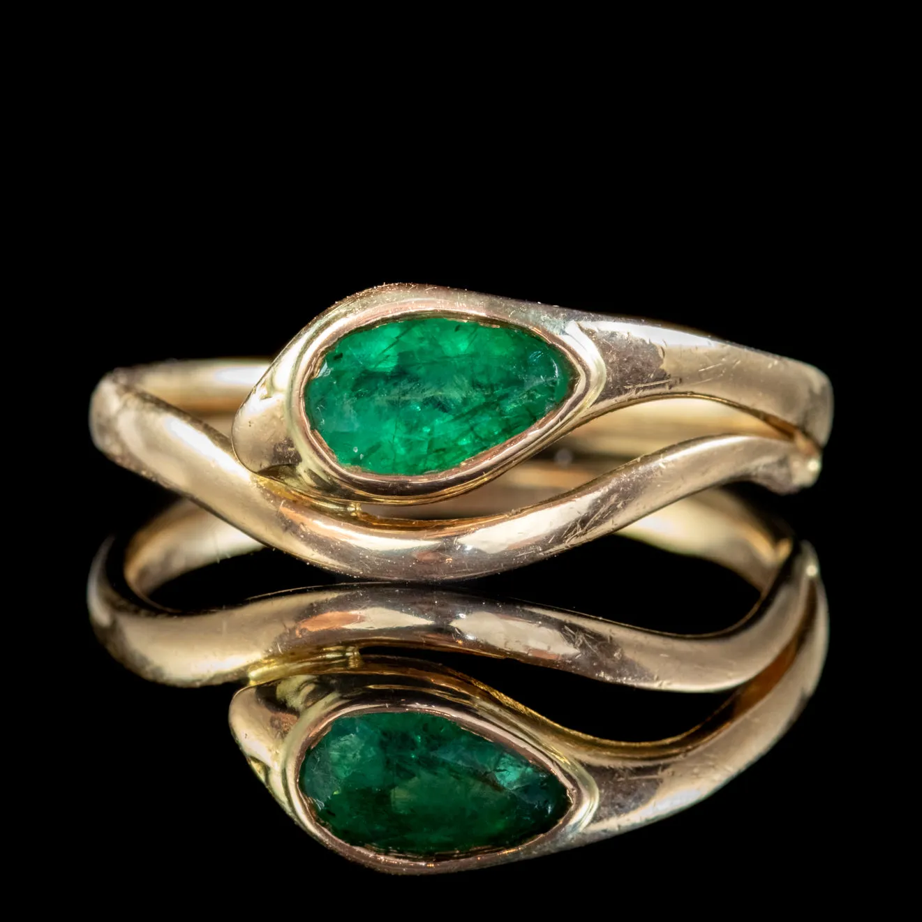 Antique French Emerald Snake Ring 18ct Gold 0.60ct Emerald Circa 1900