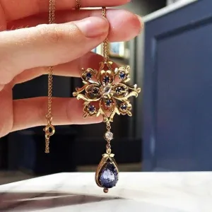 Antique Sapphire & Diamond Pendant Necklace