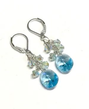 Aquamarine Crystal Cluster Earrings - Sterling Silver - Leverbacks