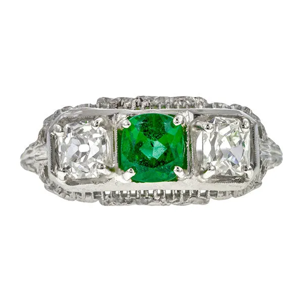 Art Deco Emerald & Diamond Ring, 0.59ct.