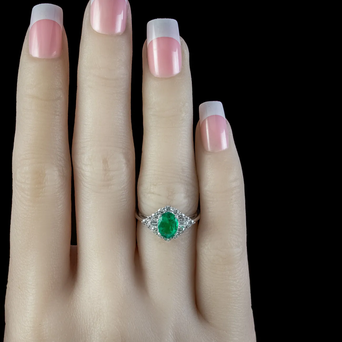 Art Deco Style Emerald Diamond Cluster Ring 1.25ct Emerald