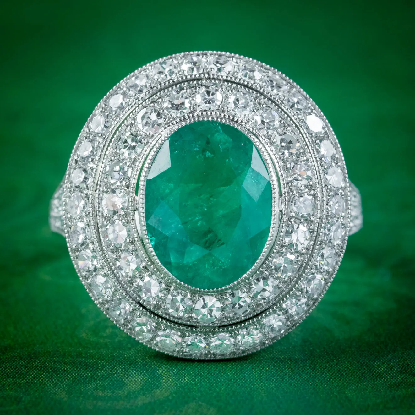 Art Deco Style Emerald Diamond Cocktail Ring 2.39ct Emerald