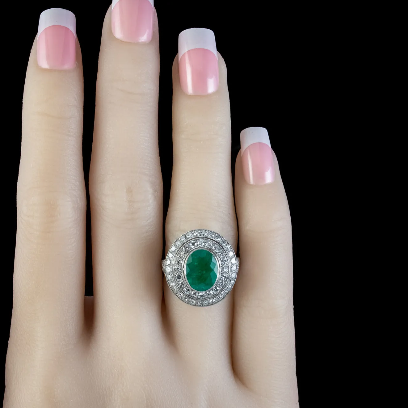 Art Deco Style Emerald Diamond Cocktail Ring 2.39ct Emerald