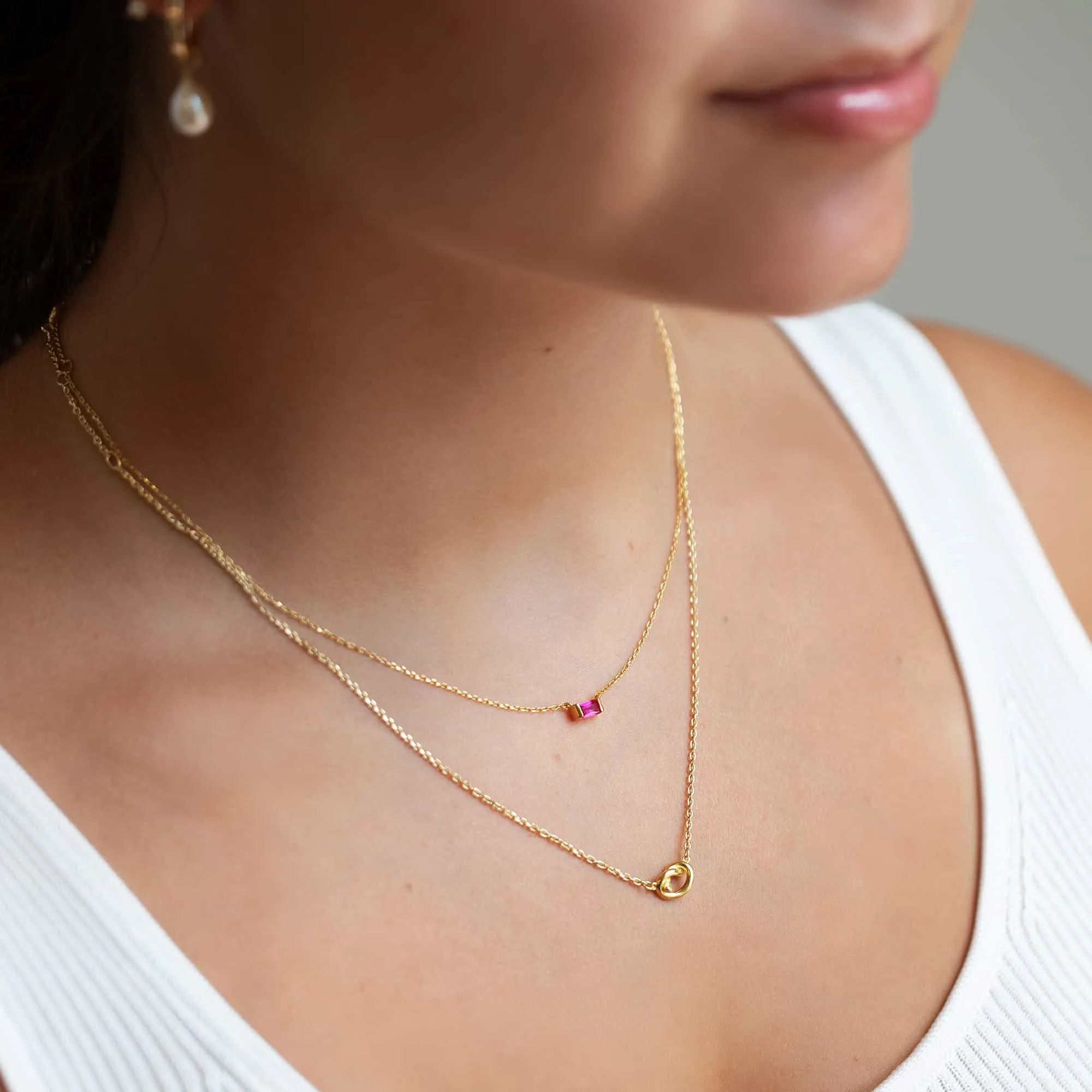 Baguette Gemstone Necklace - Ruby