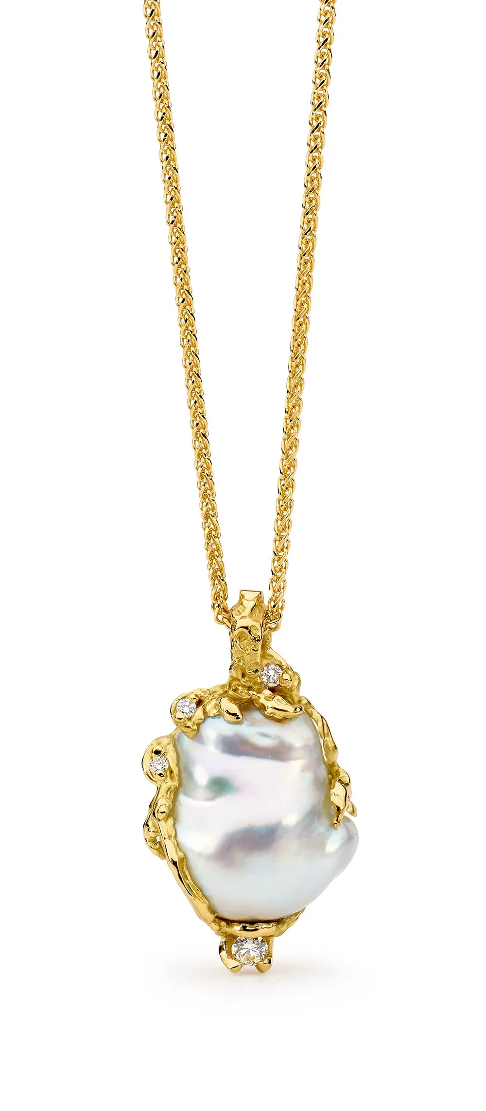 Baroque Pearl and Diamonds Freeform Pendant