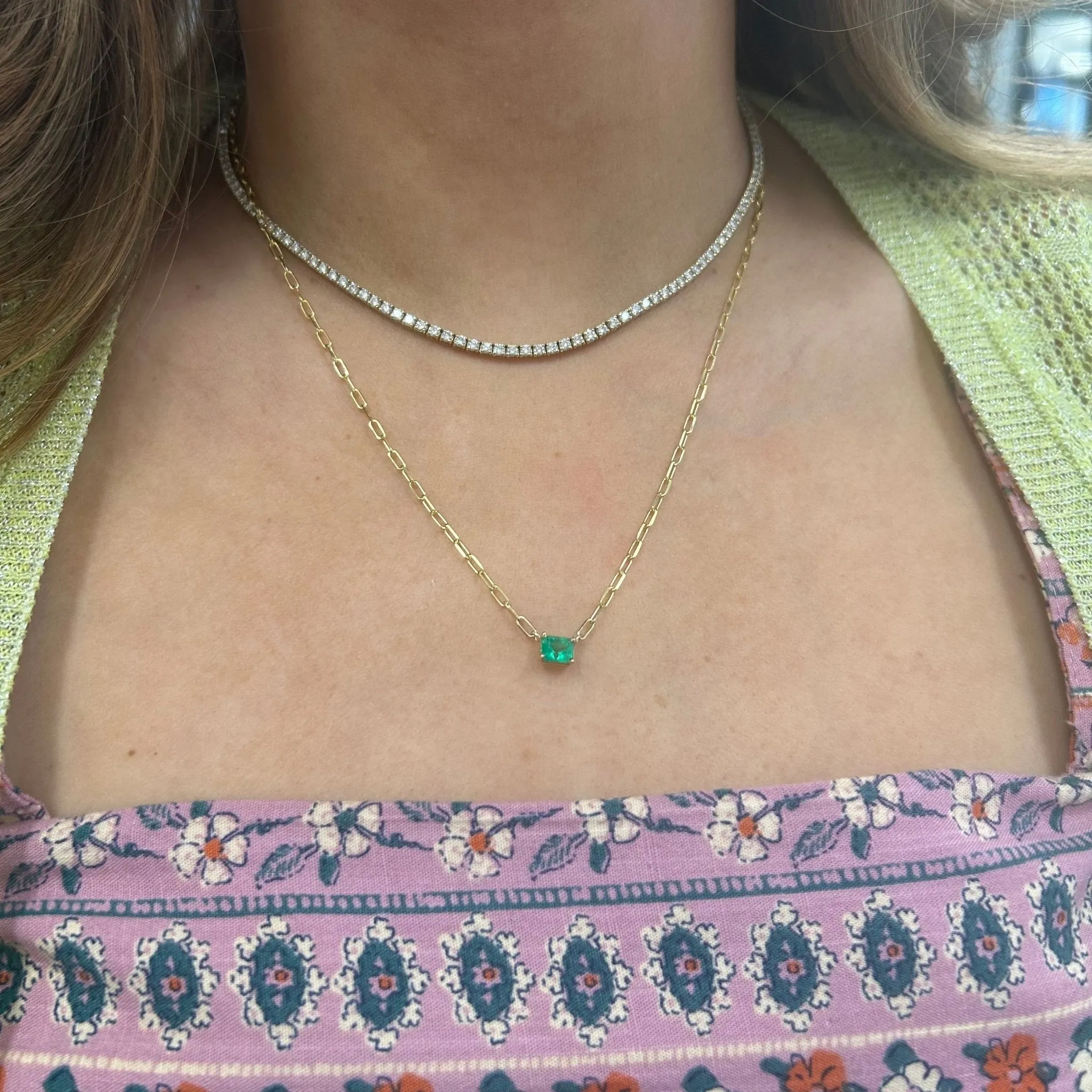 Basket Set Emerald Mini Paper Clip Necklace