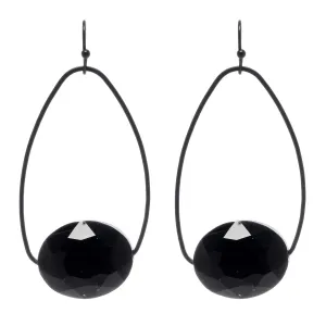 Black Crystal And Matte Black Inset Oval Earrings