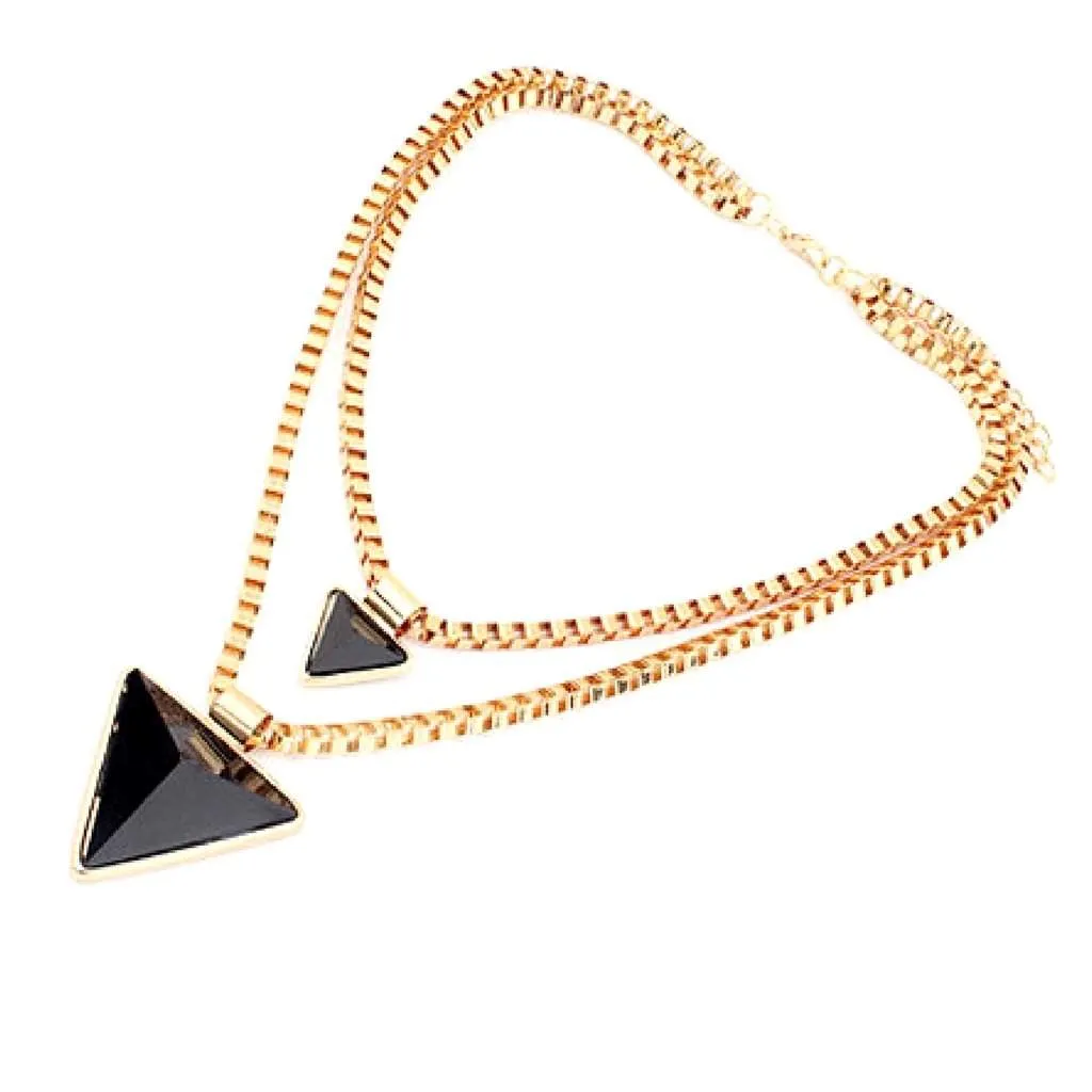 Black Double Layered Triangle Pendant Necklace