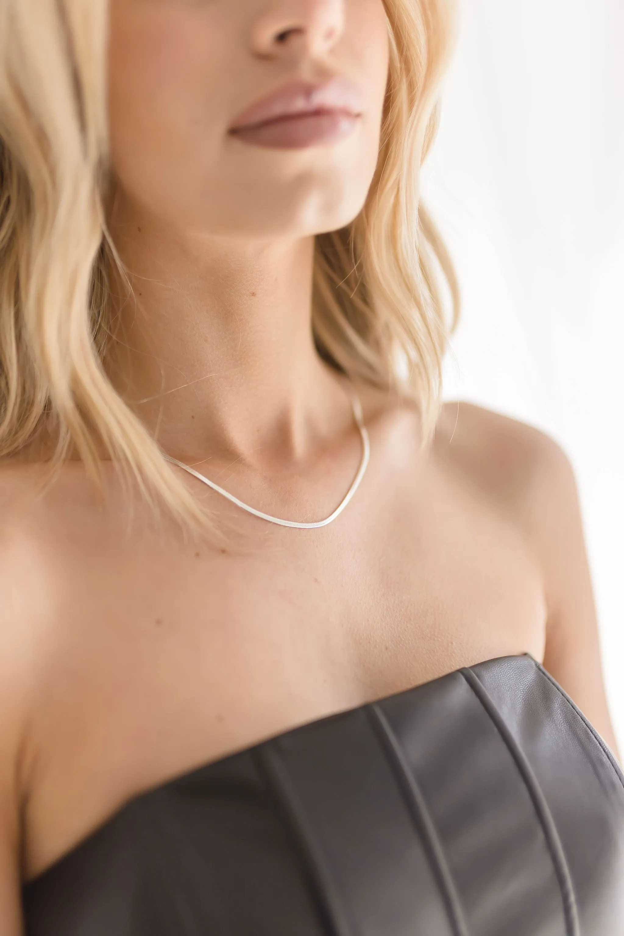 Blake Skinny Herringbone Chain Necklace Silver