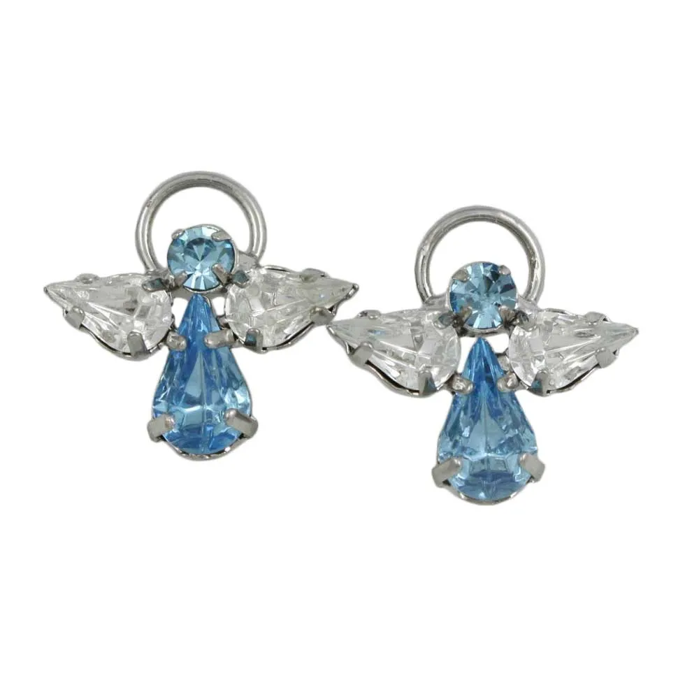 Blue Crystal Angel with Clear Wings Clip Earring - PRF432EC