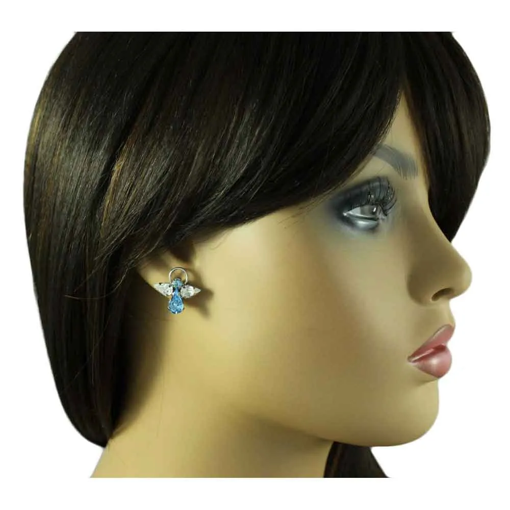 Blue Crystal Angel with Clear Wings Clip Earring - PRF432EC