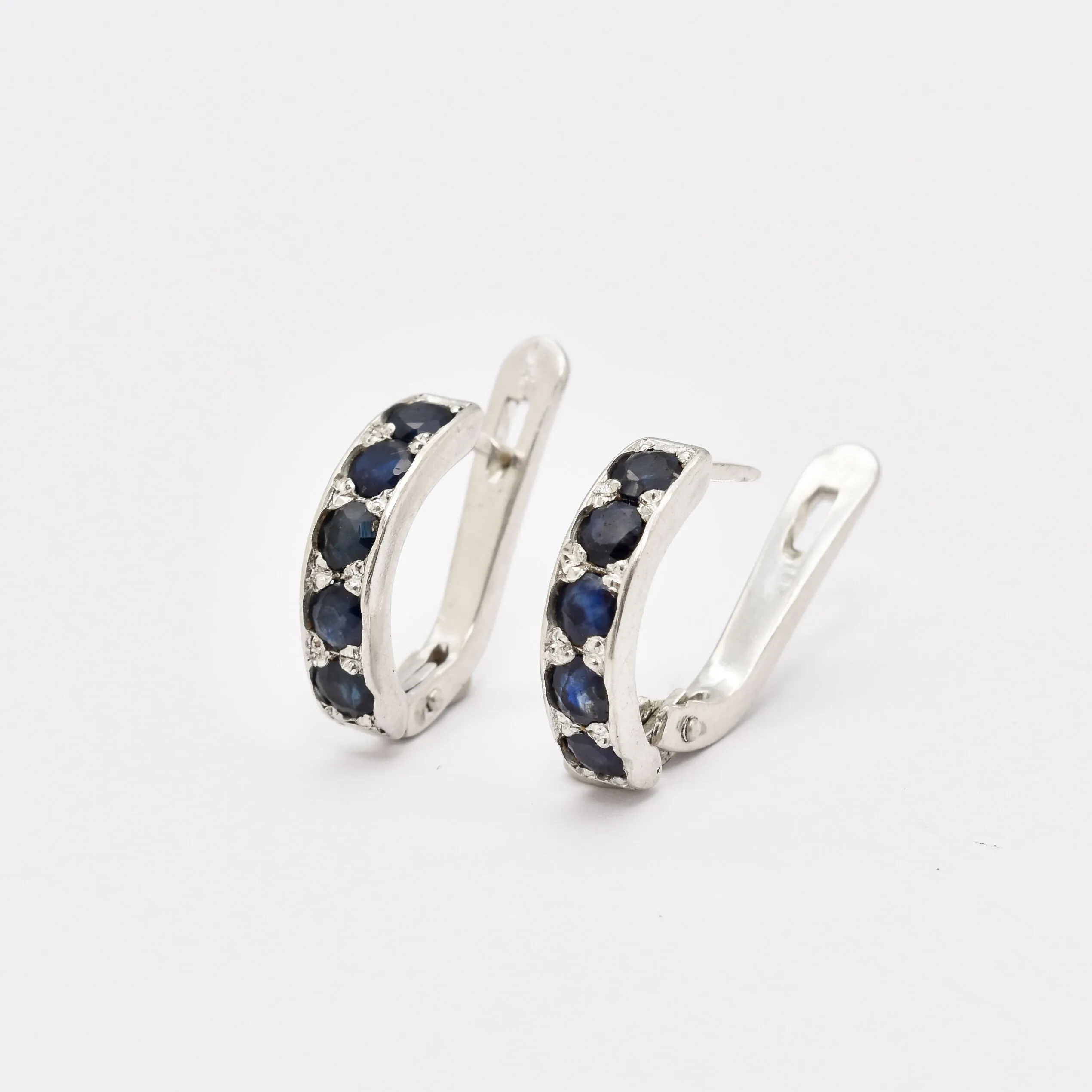 Blue Hoops Earrings - Natural Sapphire Earrings, Dainty Hoops Earrings