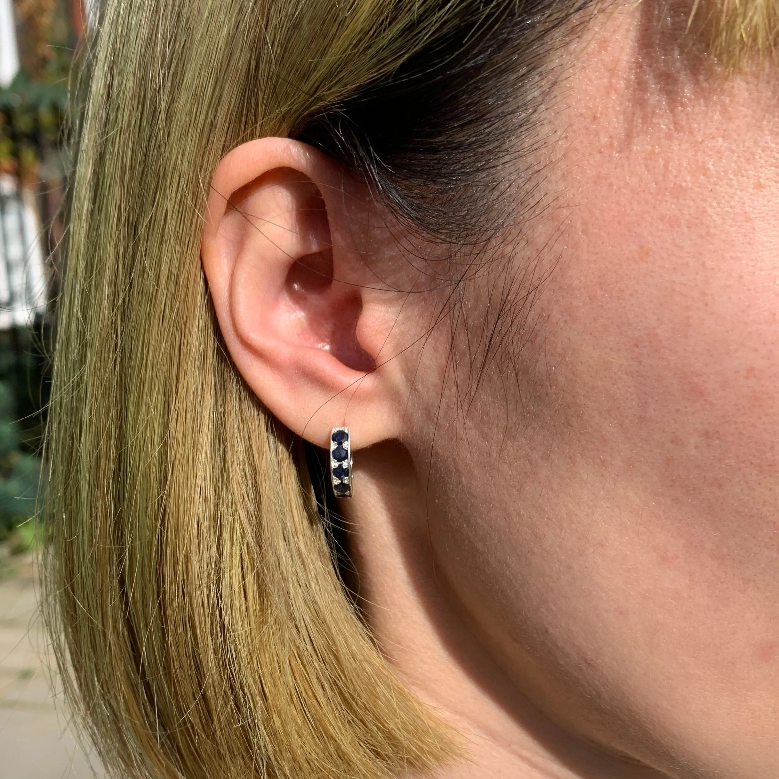 Blue Hoops Earrings - Natural Sapphire Earrings, Dainty Hoops Earrings