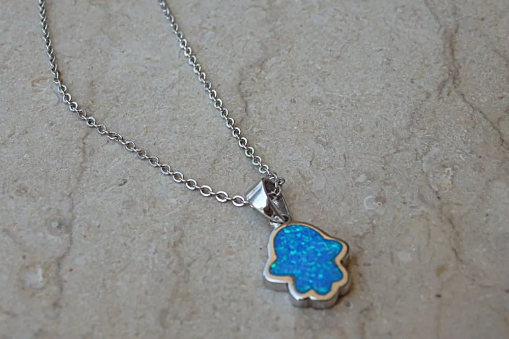 Blue opal hamsa pendant