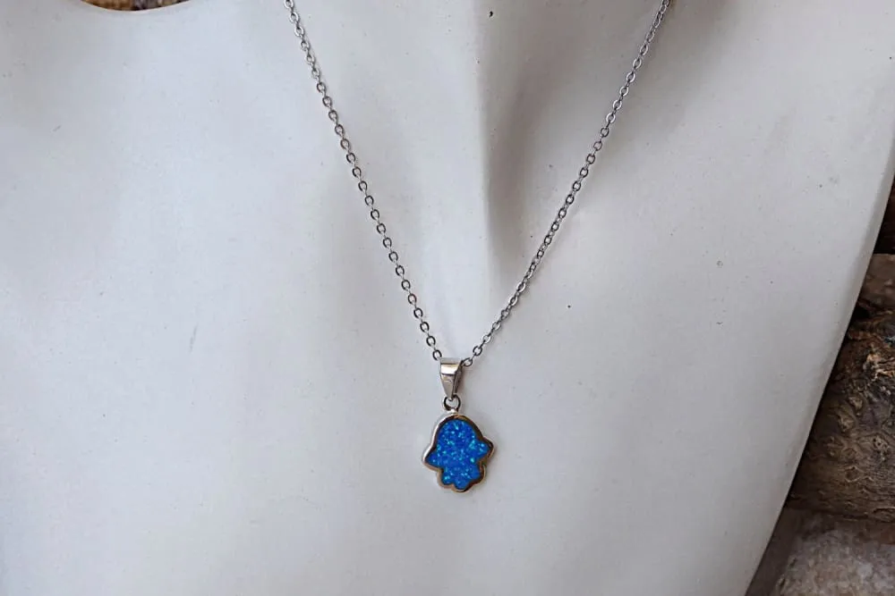 Blue opal hamsa pendant