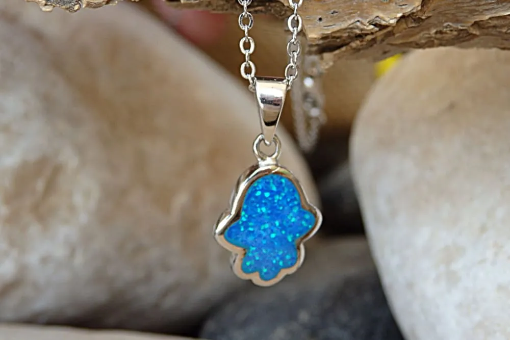 Blue opal hamsa pendant